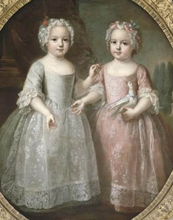 Marie-Louise-Élisabeth de France à gauche et Anne-Henriette de France à droite - sa jumelle - Portrait en 1732 par Pierre Gobert
